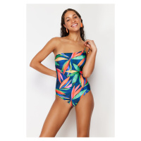 Trendyol Tropical Patterned Single Shoulder Tie Regular Swimsuit