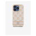 PU Leather Checkered Pattern and Stripe Zadní Kryt pro iPhone 14 Pro Max Pink DKNY