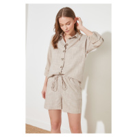 Trendyol Stone Waist Adjustable Linen Look Woven Shorts