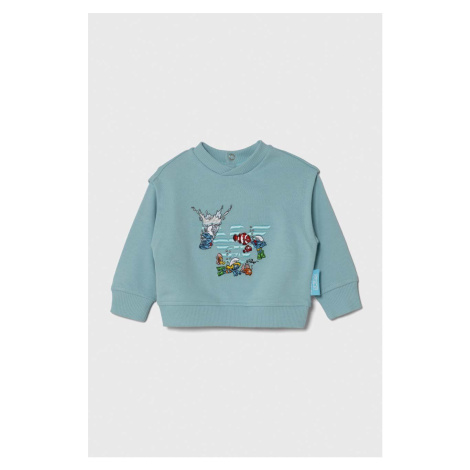 Dětská bavlněná mikina Emporio Armani x The Smurfs tyrkysová barva, s aplikací