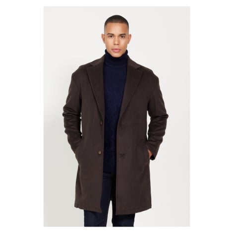 AC&Co / Altınyıldız Classics Men's Brown Oversize Fit Wide Cut Mono Collar Patterned Cachet Coat