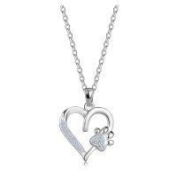 Stříbrný 925 náhrdelník - linie srdce, srdcová tlapka, kulatý zirkon, pérový kroužek