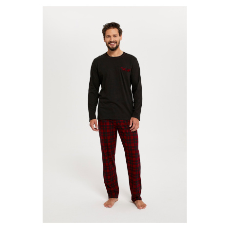Pánské pyžamo Zeman dlouhé rukávy, dlouhé nohavice - černá/potisk Italian Fashion