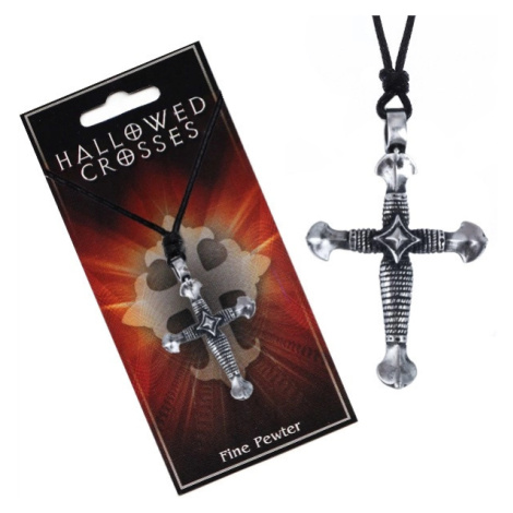 Černá šňůrka na krk s kovovým přívěskem ovinutého kříže Šperky eshop