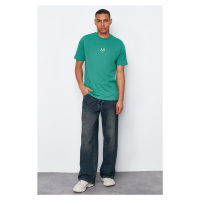 Trendyol Dark Green Regular/Regular Fit Wolf Embroidered 100% Cotton T-Shirt