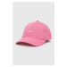 Bavlněná baseballová čepice HUGO růžová barva, s potiskem