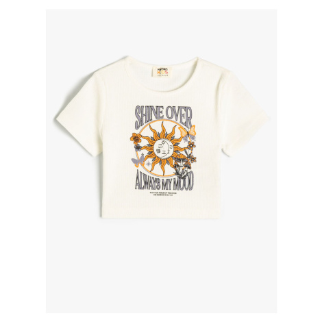 Koton Crop T-Shirt Sun Printed Crew Neck Cotton