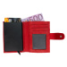 HL Kožená dámská malá peněženka na karty s RFID ochranou a vysouvacím patentem na karty - červen