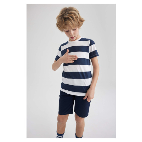 DEFACTO Chlapecké tričko s pravidelným střihem, kulatým výstřihem a pruhovaným vzorem, krátký ru
