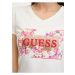 Krémové dámské tričko Guess Logo Flowers