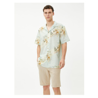 Koton Short Sleeve Shirt Turn-down Collar Tiger Printed Cotton