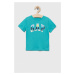 Dětské bavlněné tričko GAP tyrkysová barva, s potiskem