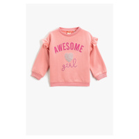 Koton Ruffle Detailed Printed Sweatshirt with a Soft Texture, Long Sleeves, Round Neck.