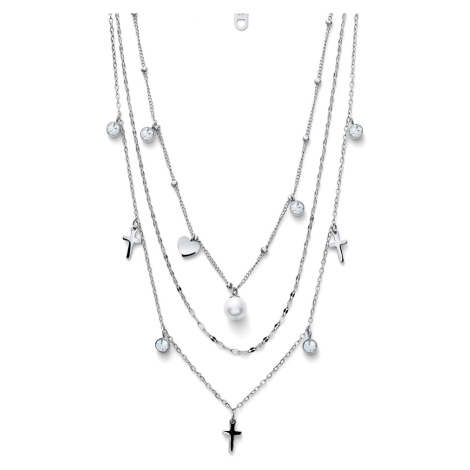 Oliver Weber Trojitý ocelový náhrdelník s perličkami Prayer 12261
