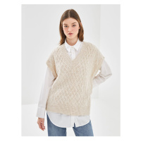 LC Waikiki V-Neck Self-Patterned Oversize Women's Knitwear Sweater