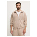 Bavlněná mikina EA7 Emporio Armani pánská, béžová barva, s kapucí, hladká, AF12681.7M000203