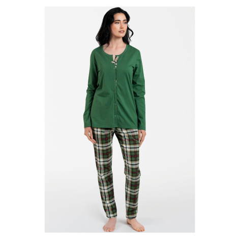 Dámské pyžamo Italian Fashion Asama - dlouhé propínací Zelená