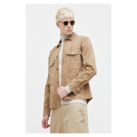 Košilová bunda Abercrombie & Fitch béžová barva, oversize