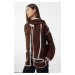 Trendyol Brown Soft Texture Wide Pattern Scarf Beard Detailed Knitwear Cardigan