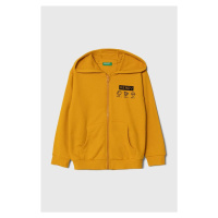 Dětská mikina United Colors of Benetton žlutá barva, s kapucí, s potiskem