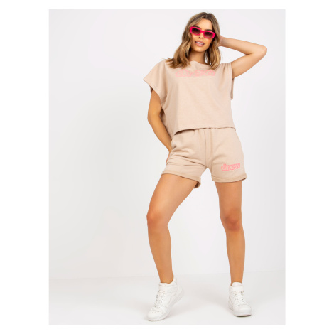 BÉŽOVÁ KRÁTKÁ SOUPRAVA KRAŤASŮ A TRIČKA DREW -BEIGE BASIC