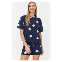 Trendyol námořnicky modré 100% bavlněné tričko a šortky s hvězdným vzorem - pletená sada pyžama