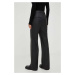 Kožené kalhoty Bruuns Bazaar dámské, černá barva, široké, high waist