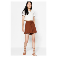 Trendyol Brown Relaxed Fit Regular Waist Wrap/Textured Knitted Shorts