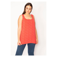 Şans Women's Red Plus Size Cotton Fabric Lycra Sleeveless Blouse