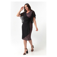 Lafaba Women's Brown Short Sleeve Glittery Plus Size Evening Dress.