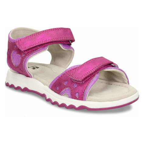 Růžové dívčí kožené sandály se srdíčkem