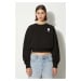 Bavlněná mikina Kenzo Flower Boke 2.0 Cropped Sweat dámská, černá barva, s aplikací, FE62SW1664M