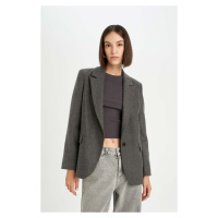 DEFACTO Oversize Wide Pattern Jacket Collar Button Plain Basic Blazer Jacket