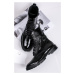 Černé kožené lakované kotníkové šněrovací boty Sezita