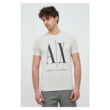 Bavlněné tričko Armani Exchange béžová barva, s potiskem