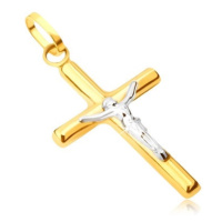 Přívěsek ze 14K zlata - lesklý latinský kříž, ukřižovaný Kristus v bílém zlatě