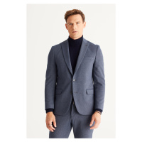 ALTINYILDIZ CLASSICS Men's Navy Blue-Grey Slim Fit Slim Fit Slim Fit Dovetail Collar Patterned S