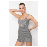 Trendyol Black Checkered Window Detailed Strappy Mini Woven Jumpsuit