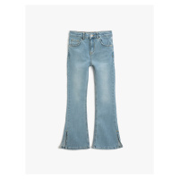 Koton Slit Detail Flared Jeans - Flare Jeans with an Adjustable Elastic Waist.