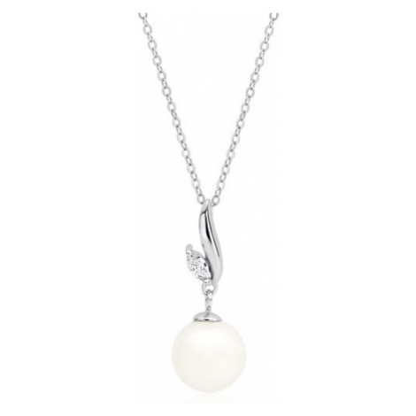 Klenoty Amber Stříbrný náhrdelník - perla s čirým zirkonem