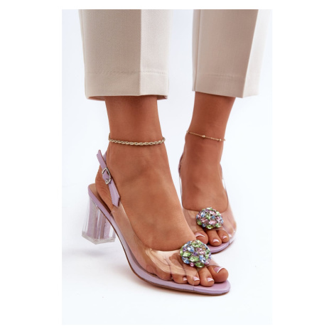 Transparentní sandály na vysokém podpatku s ozdobou fialová D&A Kesi