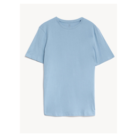 Tričko ke krku, úzký střih, z čisté bavlny Marks & Spencer modrá
