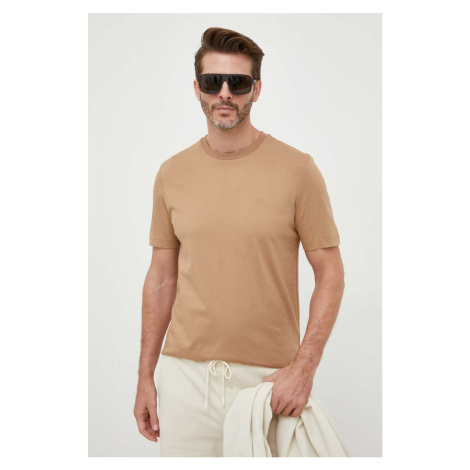 Bavlněné tričko BOSS béžová barva Hugo Boss