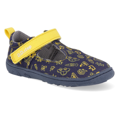 Barefoot dětské plátěné sandály D.D.step - C077-41418B modré