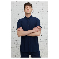 ALTINYILDIZ CLASSICS Men's Navy Blue Slim Fit Slim Fit Shirt with Buttons and Pocket Short Sleev