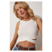 Happiness İstanbul Women's White Cut Out Detailed Crop Knitted Blouse