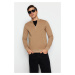 Trendyol Mink Regular/Regular Fit Zippered Bomber Collar Inner Fleece Pocket Sweatshirt