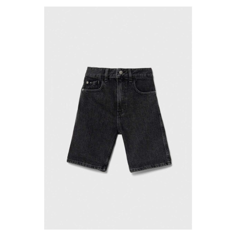 Dětské riflové kraťasy Calvin Klein Jeans černá barva, nastavitelný pas