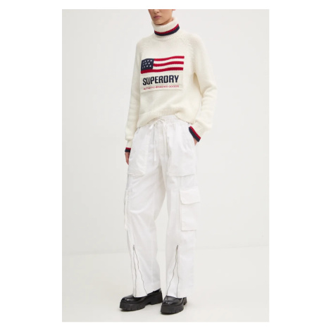 Kalhoty Abercrombie & Fitch dámské, béžová barva, široké, high waist, KI156-4433