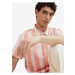 Krémovo-meruňková pánská pruhovaná lněná košile Tom Tailor Denim